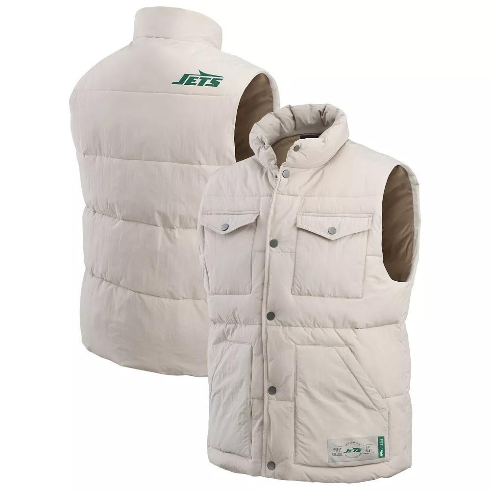 Men's Darius Rucker Collection by Fanatics Cream New York Jets Puffer Full-Snap Vest, Size: Large, Beige Product Image