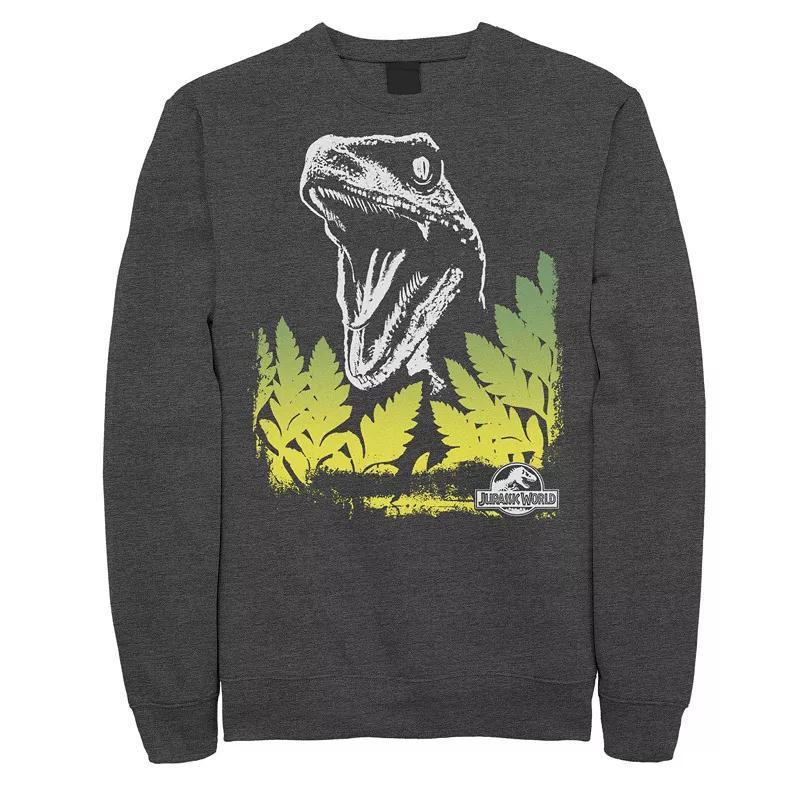 Men's Jurassic World Raptor Roaring Behind Bushes Fleece Pullover, Size: XXL, Grey Heather Product Image