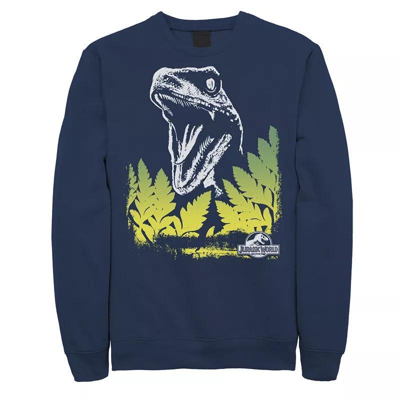 Men's Jurassic World Raptor Roaring Behind Bushes Fleece Pullover, Size: 3XL, Blue Product Image