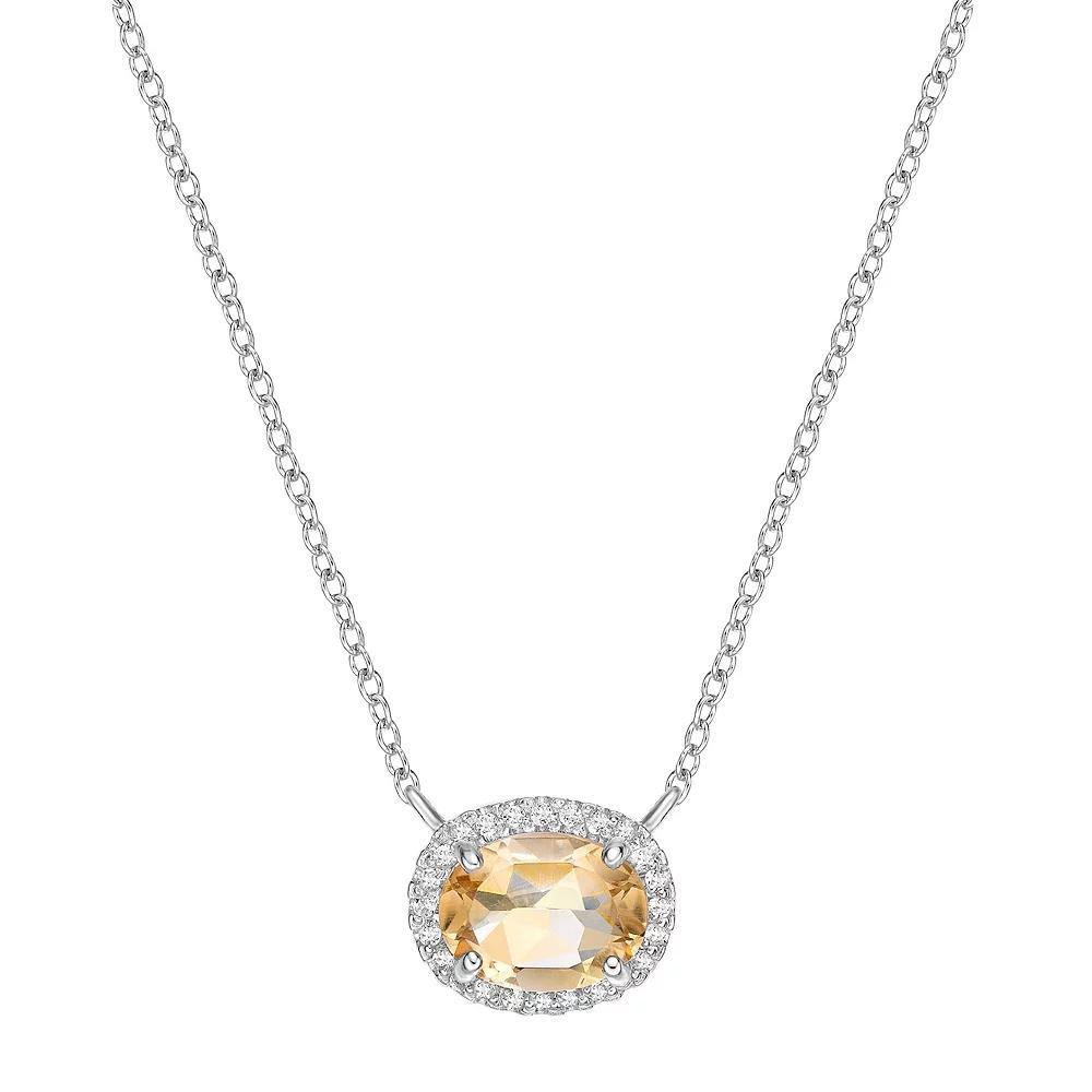 Gemminded Sterling Silver Citrine & Lab-Created White Sapphire Oval Pendant Necklace, Women's, Size: 18" Product Image