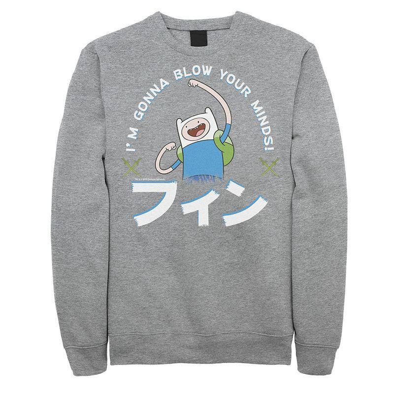Men's Adventure Time Finn I'm Gonna Blow Your Minds Kanji Portrait Sweatshirt, Size: 3XL, Athletic Grey Product Image
