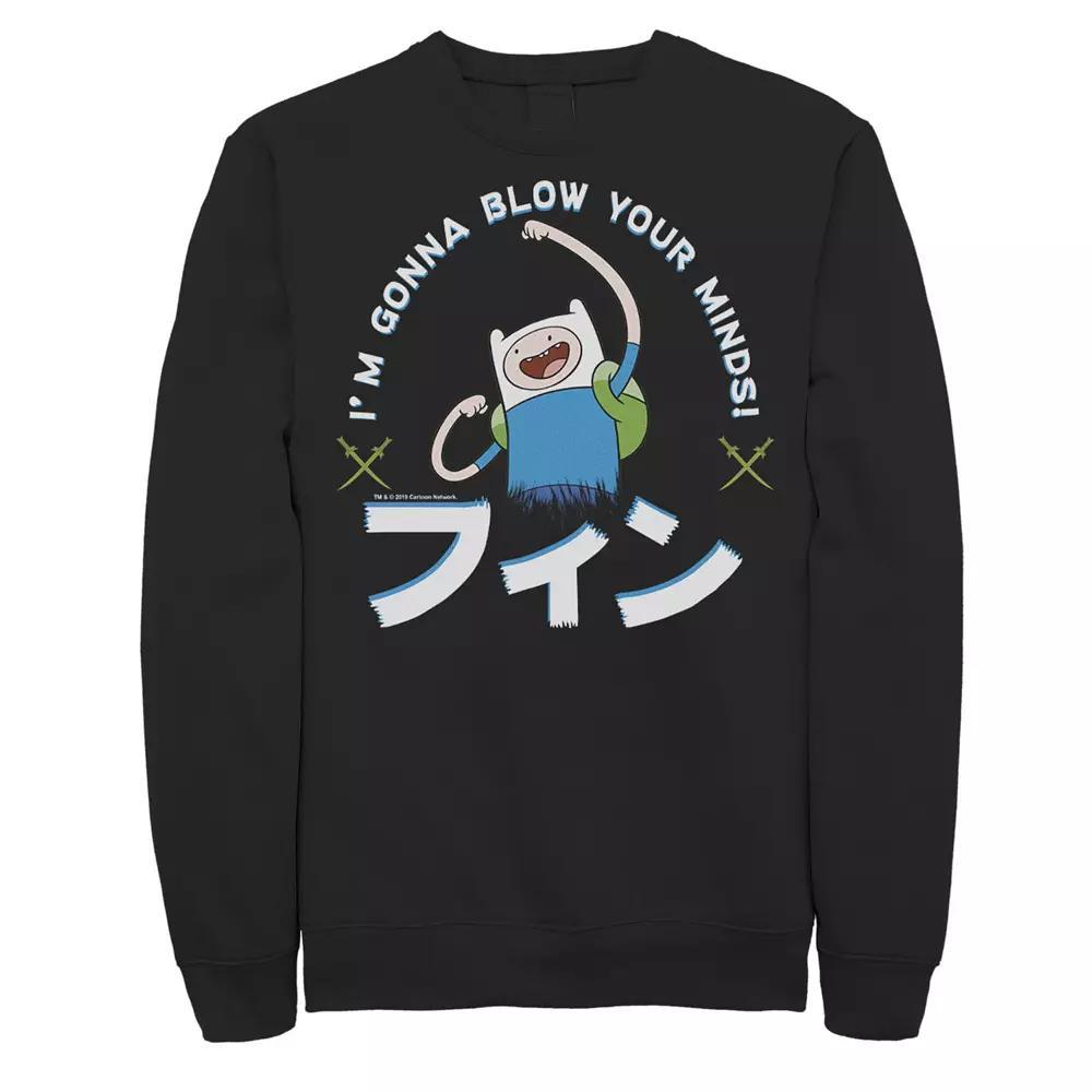 Mens Adventure Time Finn Im Gonna Blow Your Minds Kanji Portrait Sweatshirt Grey Heather Product Image