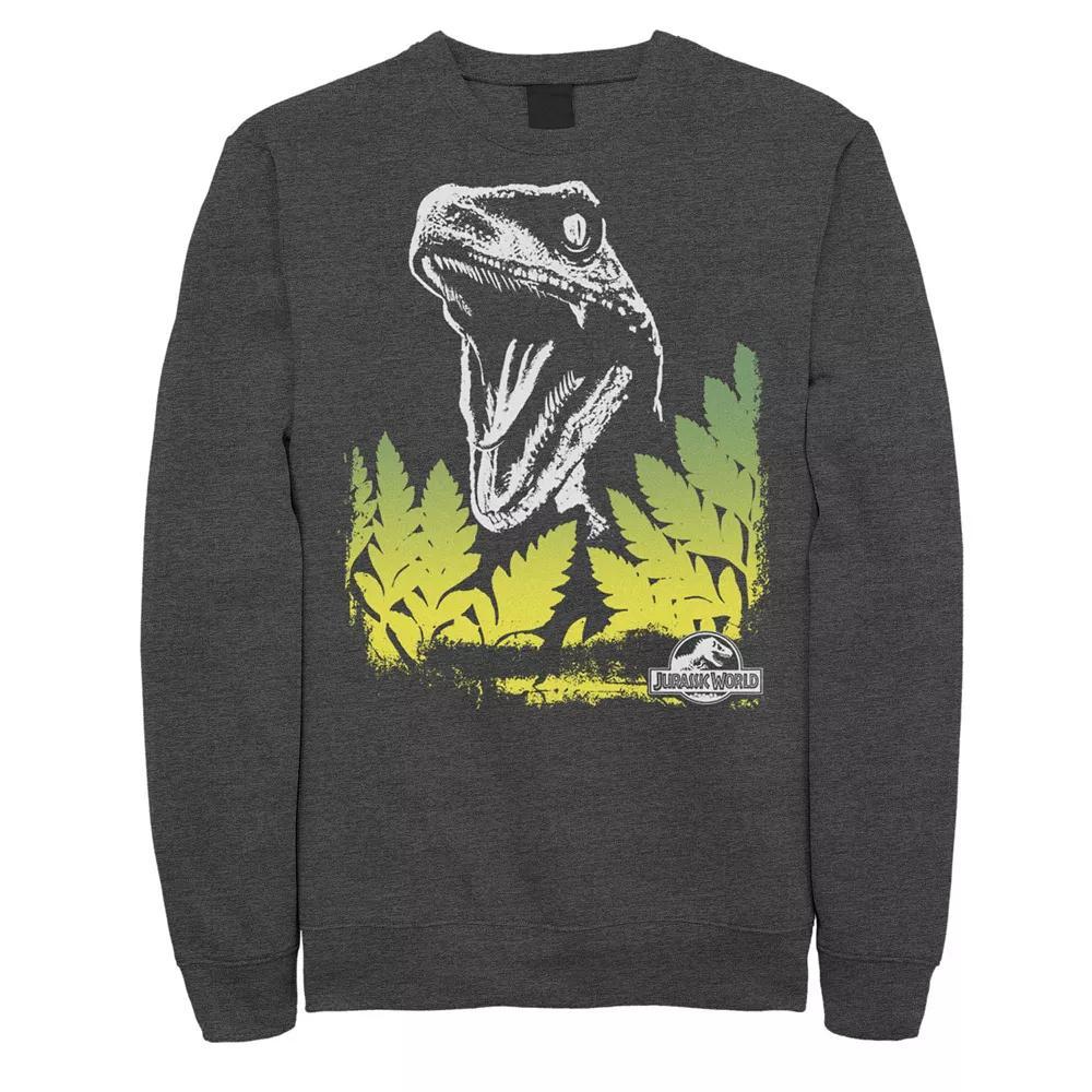 Men's Jurassic World Raptor Roaring Behind Bushes Fleece Pullover, Size: XXL, Grey Heather Product Image