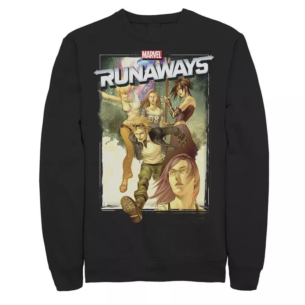 Men's Marvel Runaways Group Poster Graphic Fleece Pullover, Size: Large, Black Product Image