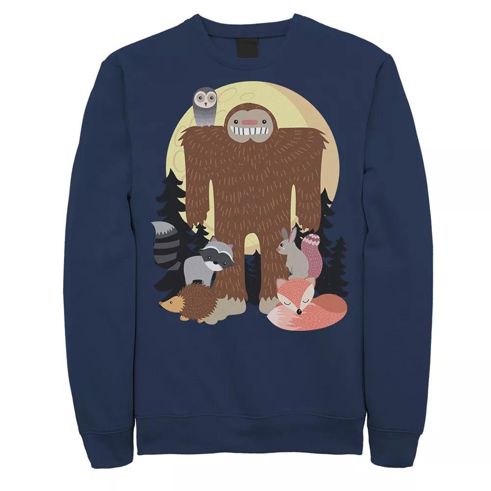 Men's Sasquatch With Woodland Creatures Sweatshirt, Size: Small, Blue Product Image