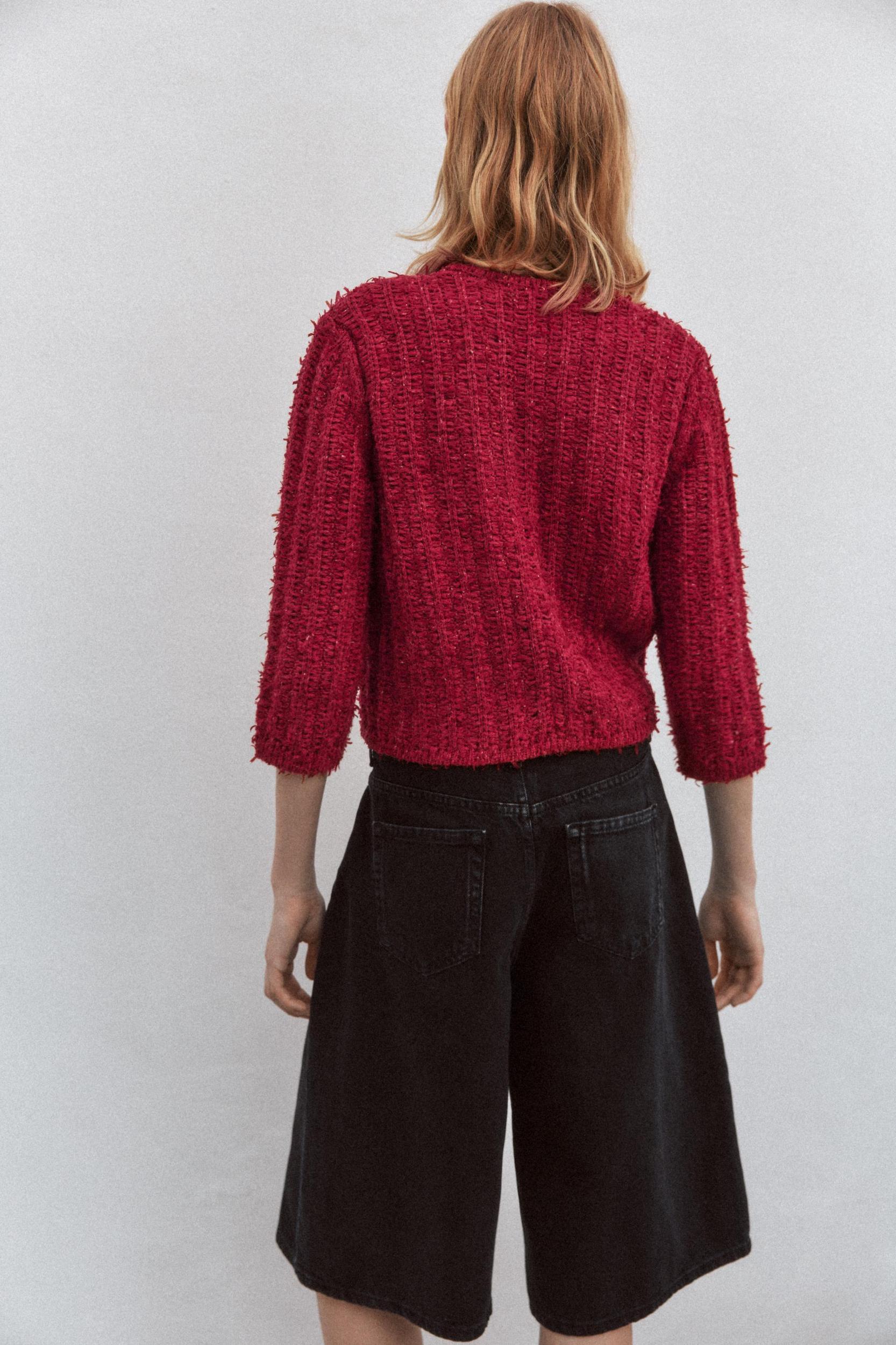 KNIT CARDIGAN WITH ELBOW-LENGTH SLEEVES Product Image