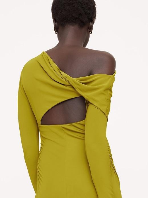 Jersey Knit Asymmetrical Draped Maxi Dress Product Image