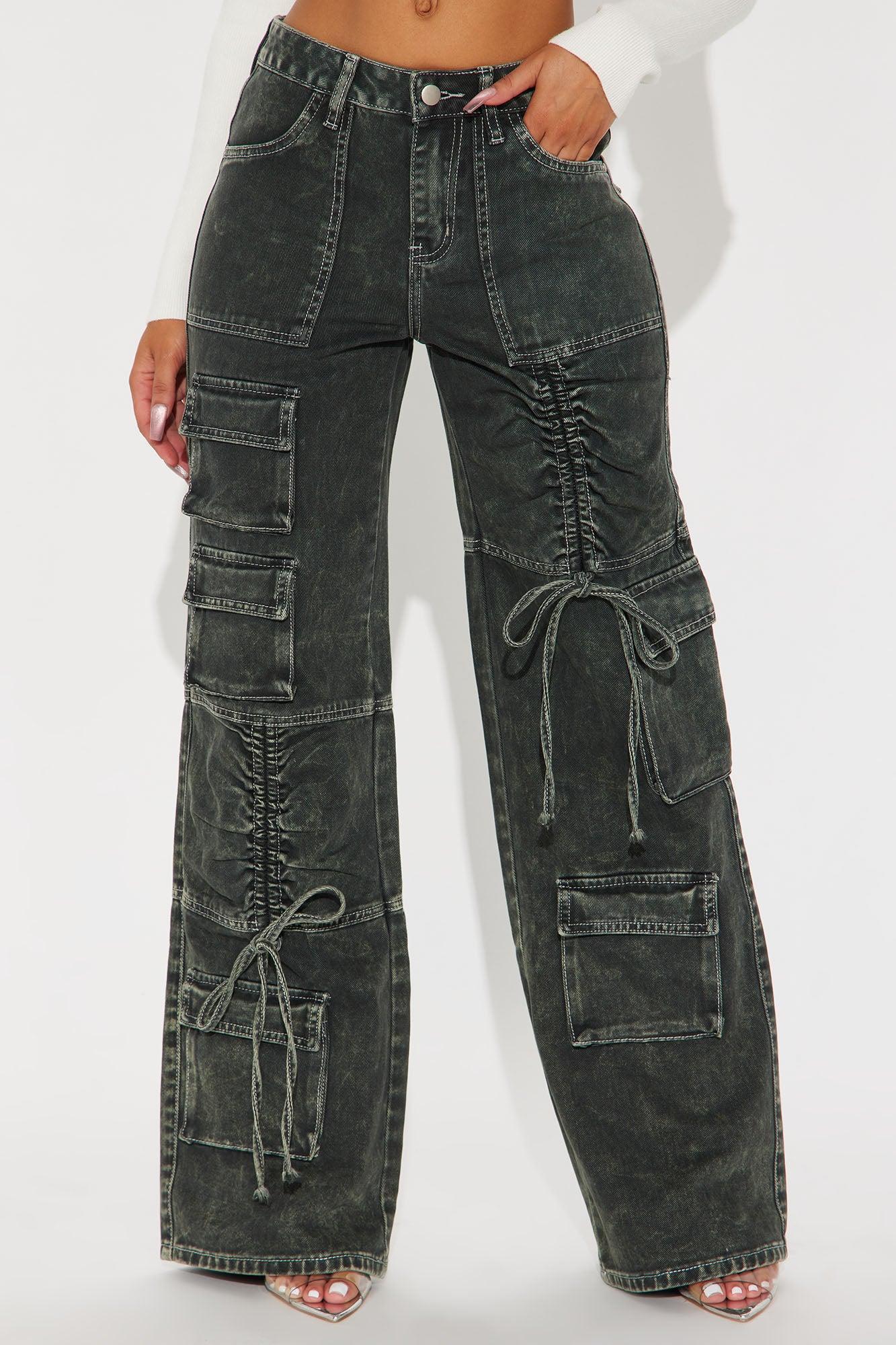 It's A Wrap Cargo Straight Leg Jeans - Green Product Image