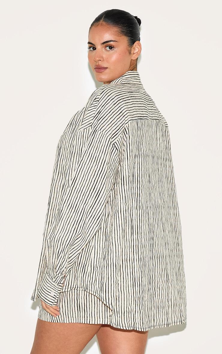 Plus Black Striped Linen Long Sleeve Shirt Product Image