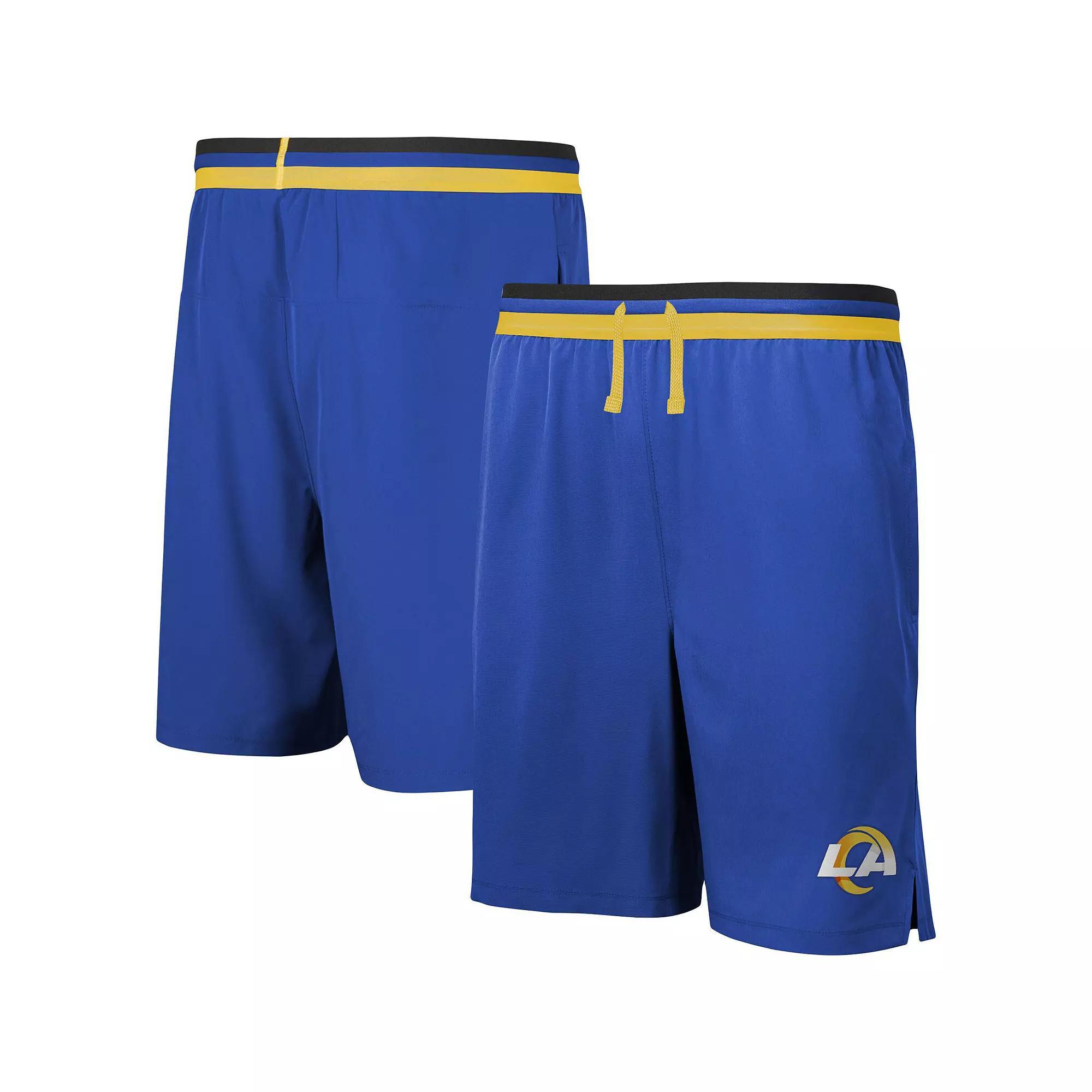 Men's Royal Los Angeles Rams Cool Down Tri-Color Elastic Training Shorts, Size: Large, Blue Product Image