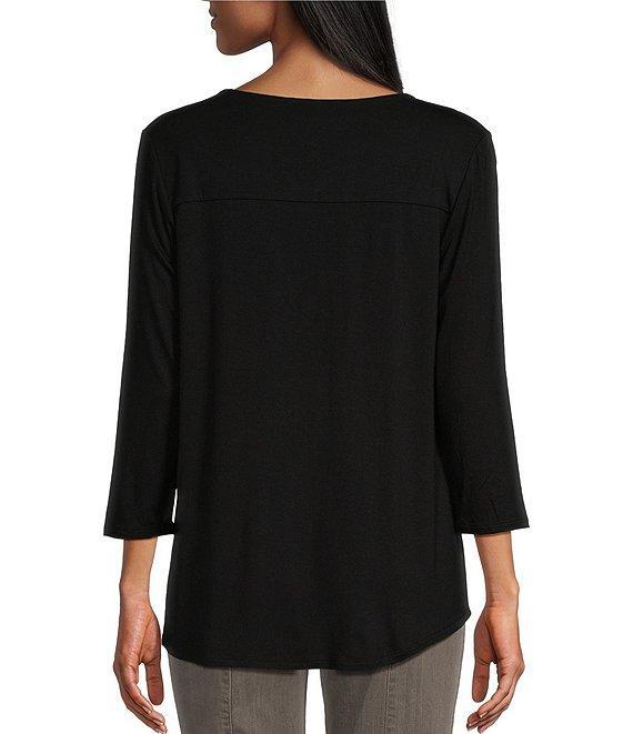 Intro Solid Knit Scoop Neck Pleat Back Detail 3/4 Sleeve Top Product Image