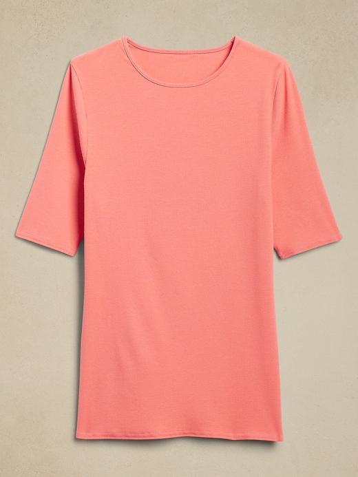 Ribbed Elbow-Sleeve T-Shirt Product Image