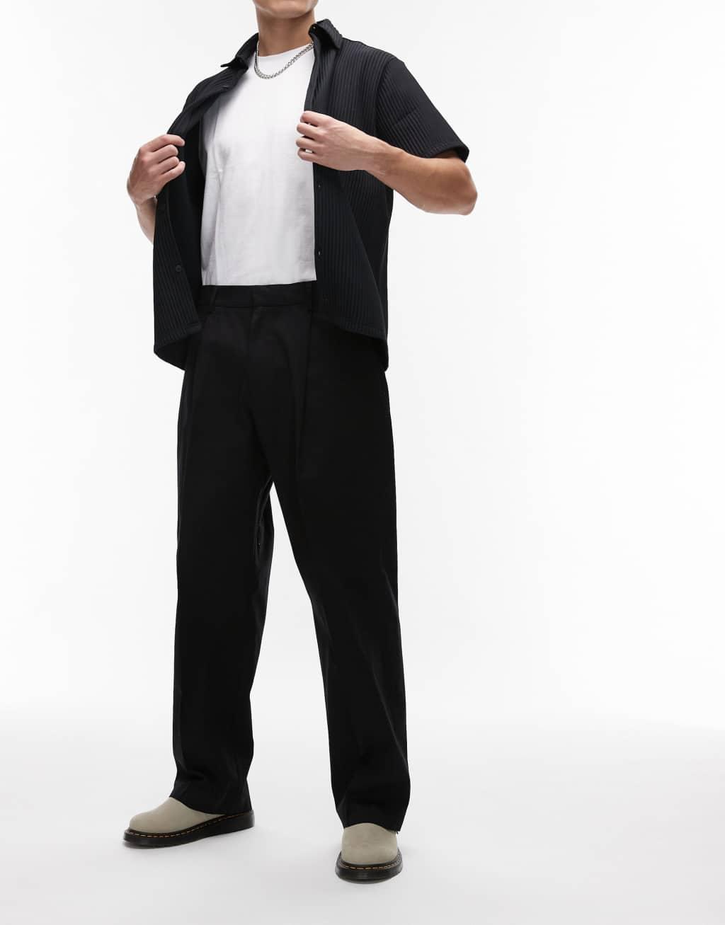 Topman smart cotton wide leg pants in black Product Image