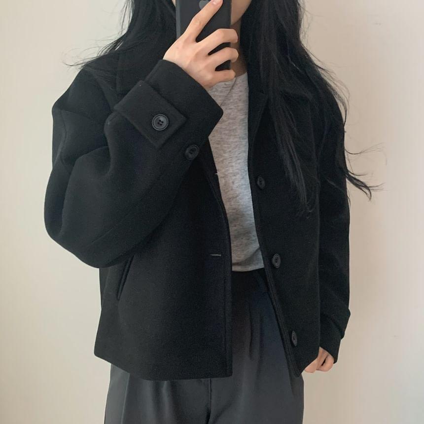 Collared Button-Up Plain Jacket Product Image
