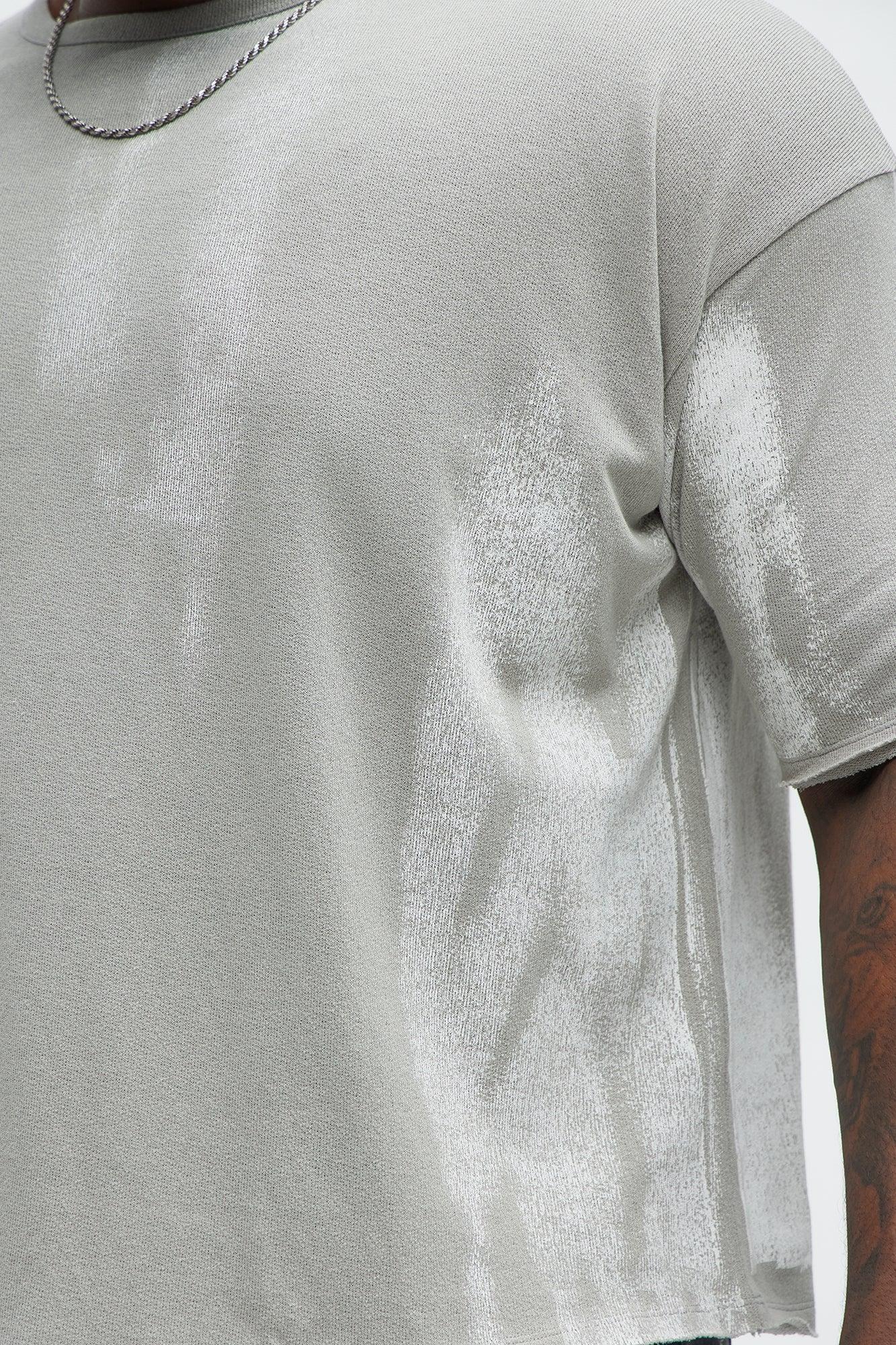 Distressed Printed Cropped Short Sleeve Tee - Grey/combo Product Image