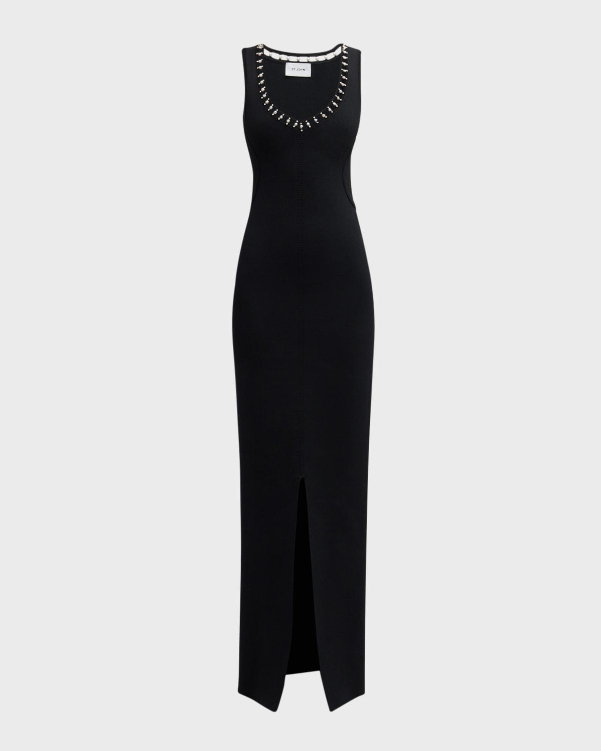 Crystal Embellished Sleeveless Stretch Viscose Milano Knit Gown Product Image