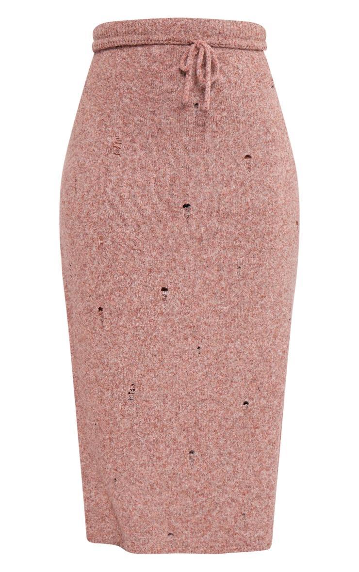 Plus Rust Distressed Knit Foldover Waistband Midi Skirt Product Image