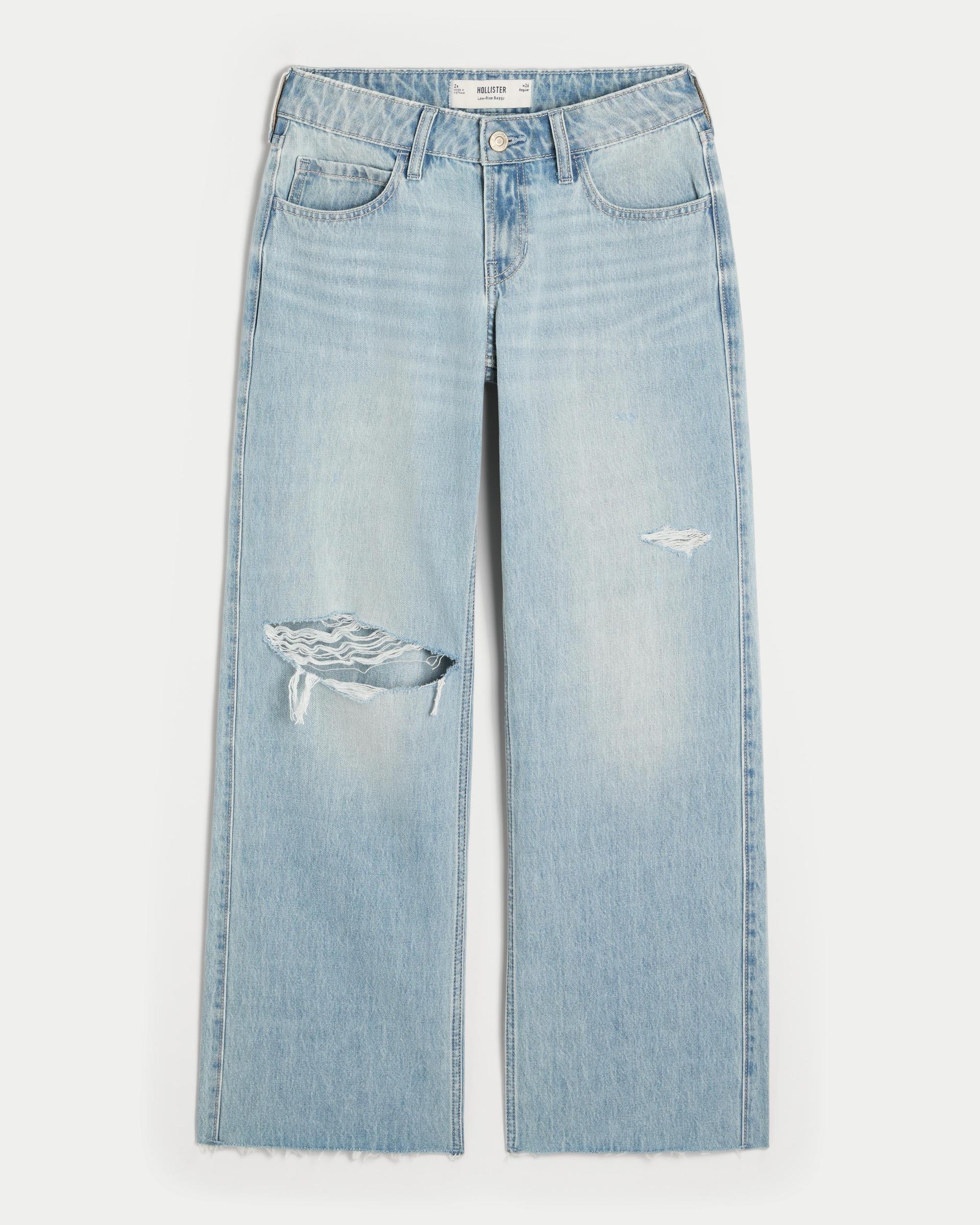 Low-Rise Medium Wash Cargo Baggy Jeans Product Image