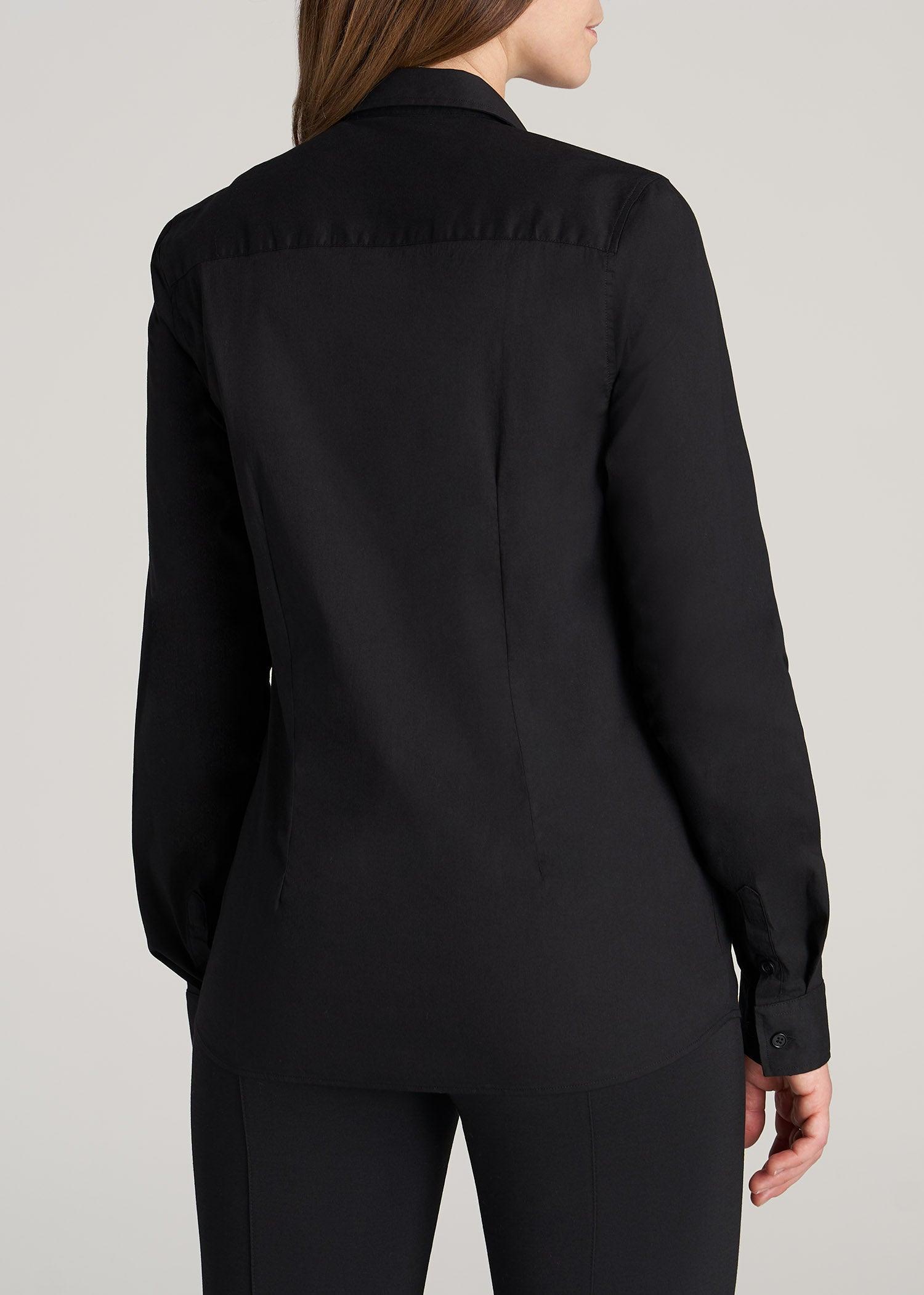 Button-Up Dress Shirt for Tall Women in Black Product Image