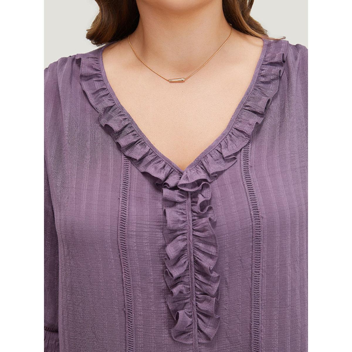Plus Size Mauve Plain Ruffle Trim Cut Out Blouse Women Elegant Half Sleeve V-neck Dailywear Blouses BloomChic 30/6X Product Image
