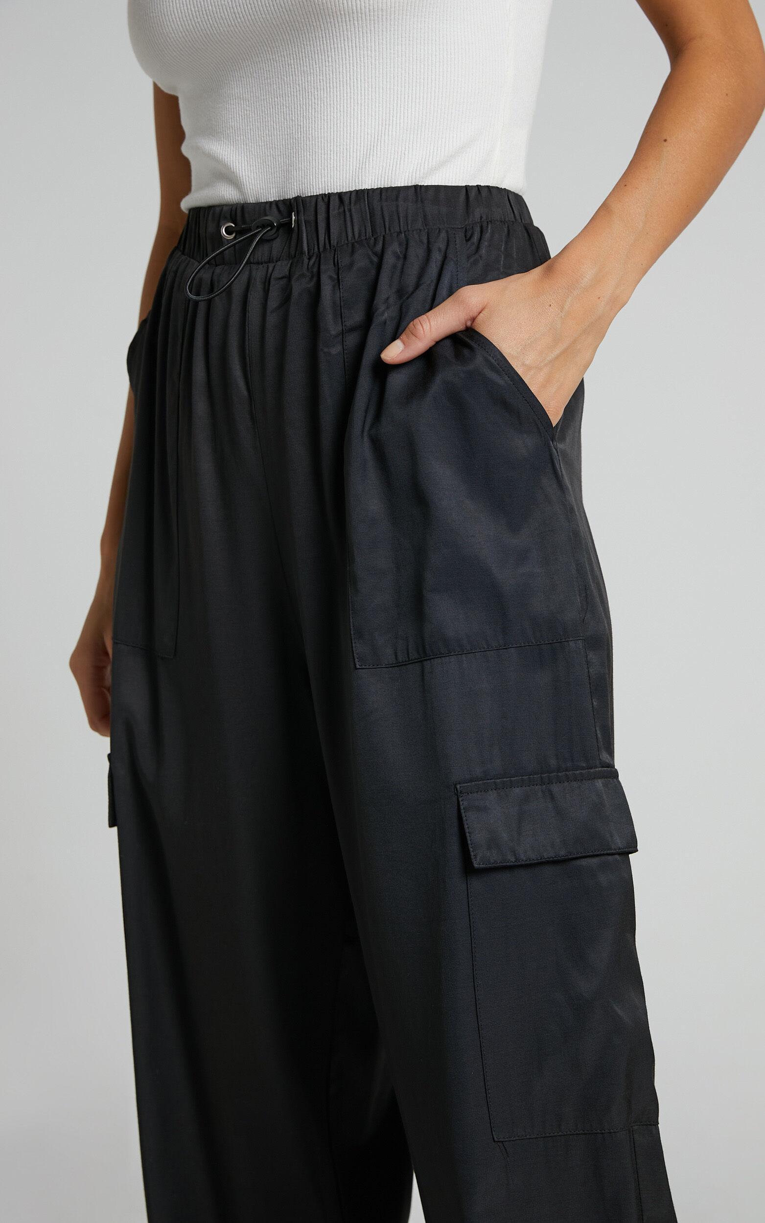 Hanabi Pants - High Waisted Cargo Parachute Pant in Black Product Image