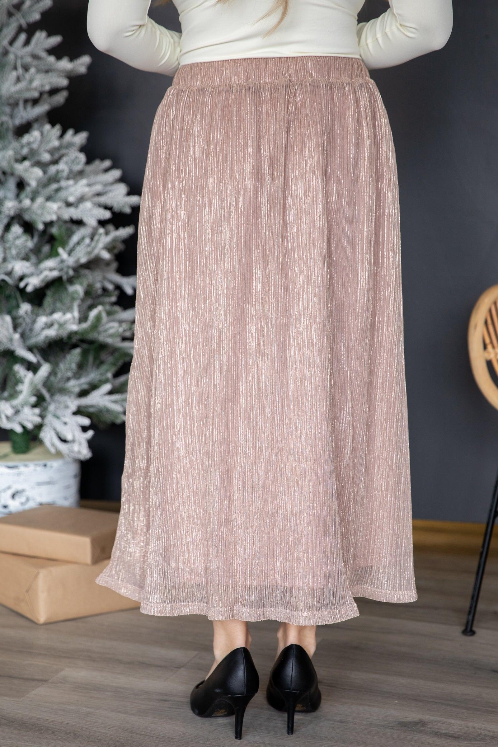 Dusty Rose Lurex Crystal Pleat Midi Skirt Product Image