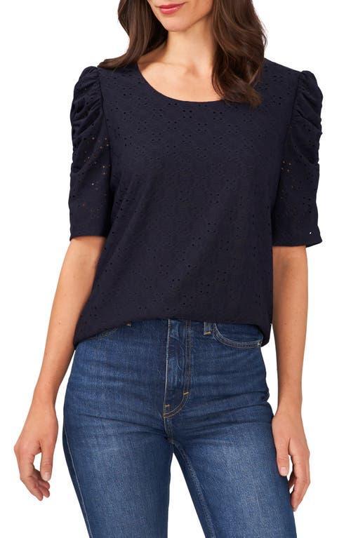 CeCe Womens Short Sleeve Eyelet-Embroidered Knit Top Product Image