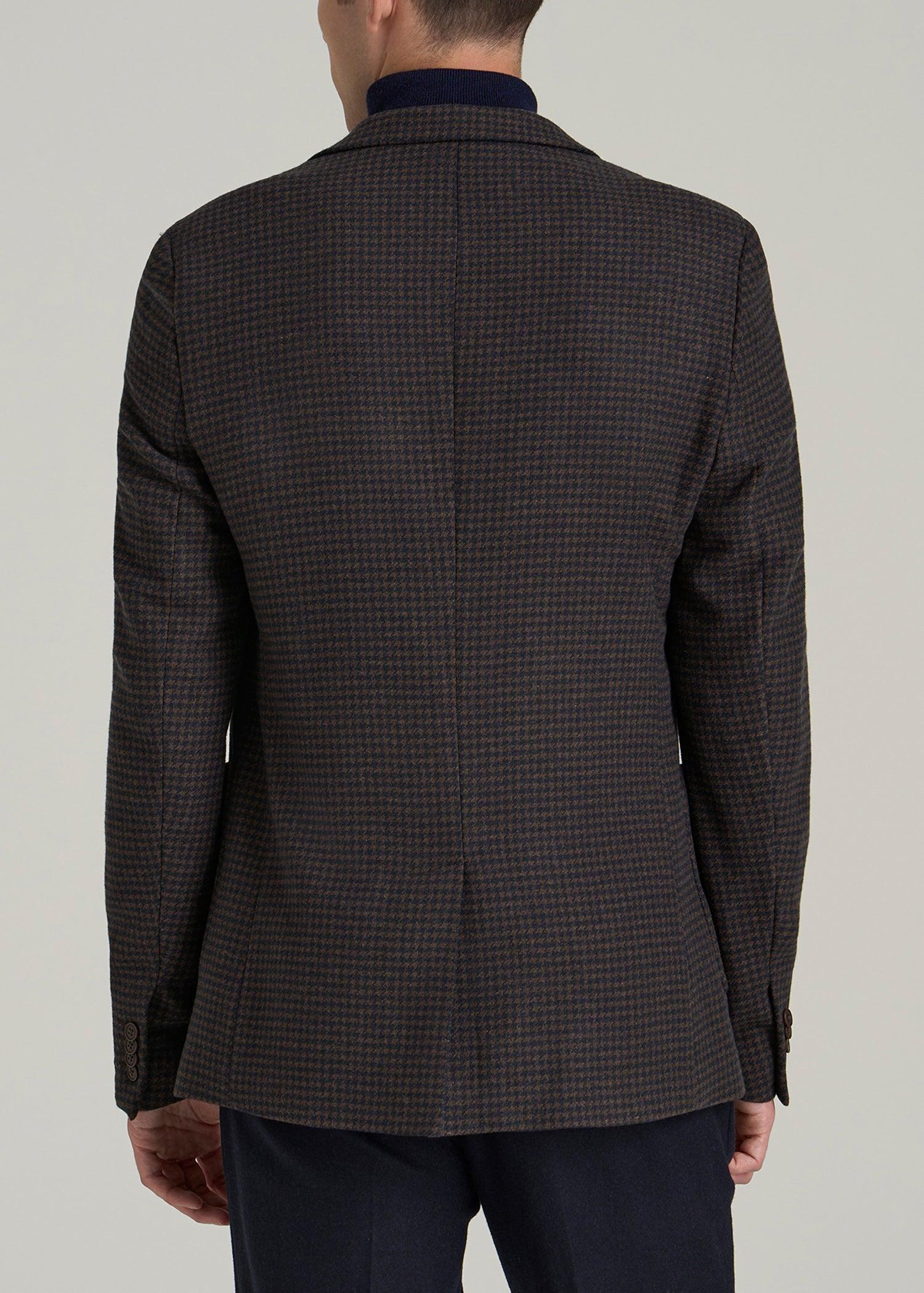 Wool Blend Blazer for Tall Men in Indigo and Brown Houndstooth Product Image