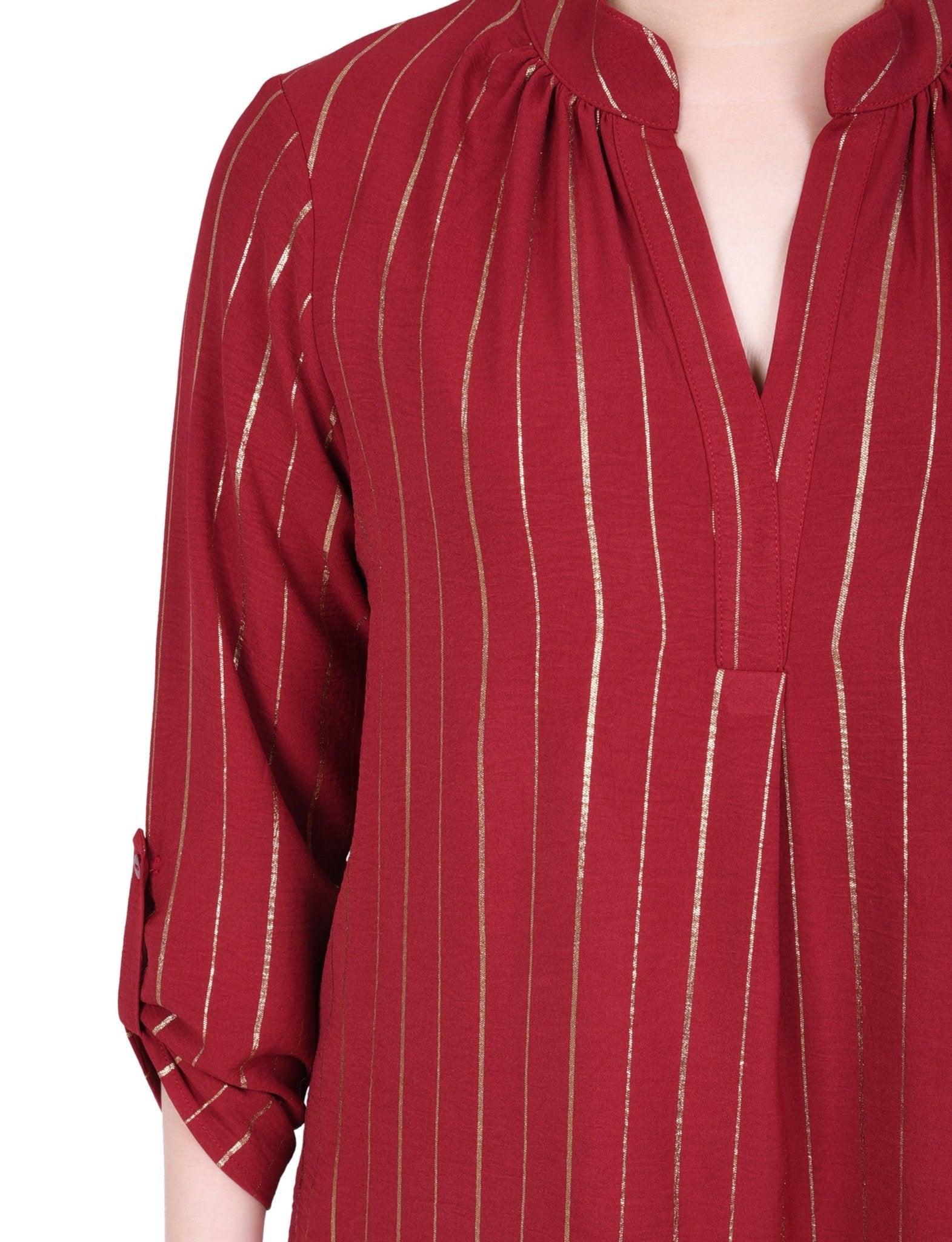 Long Sleeve Foil Striped Blouse - Petite Product Image