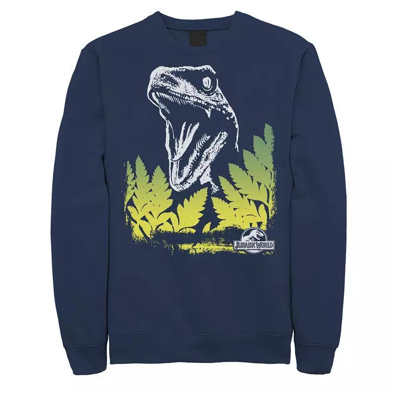 Men's Jurassic World Raptor Roaring Behind Bushes Fleece Pullover, Size: 3XL, Blue Product Image