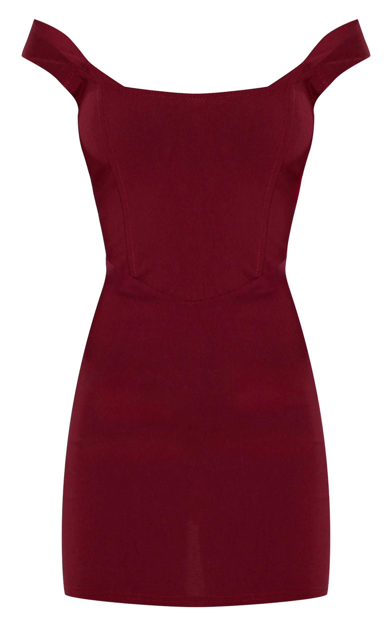 Burgundy Thick Strap Boned Corset Detail Bodycon Dress Product Image