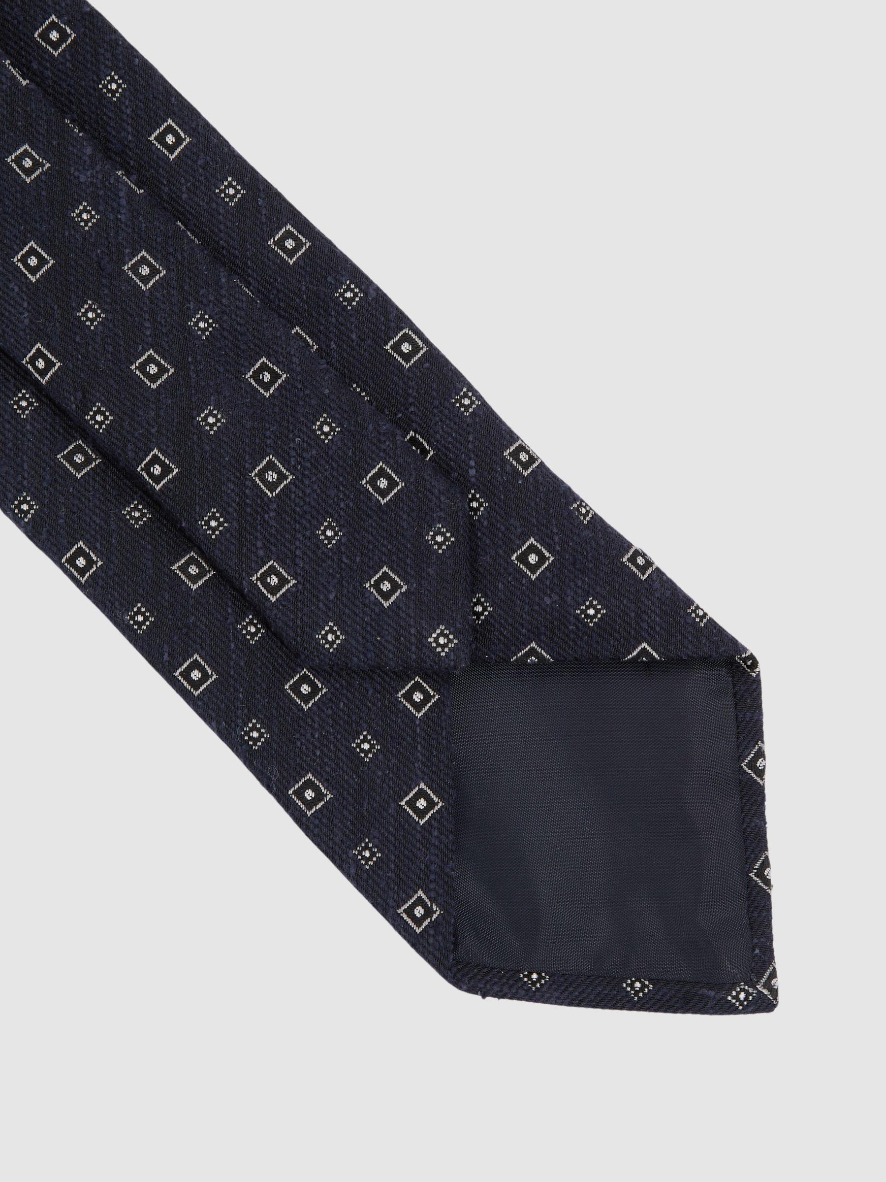 Anzio Navy Silk Blend Foulard Medallion Print Tie Product Image