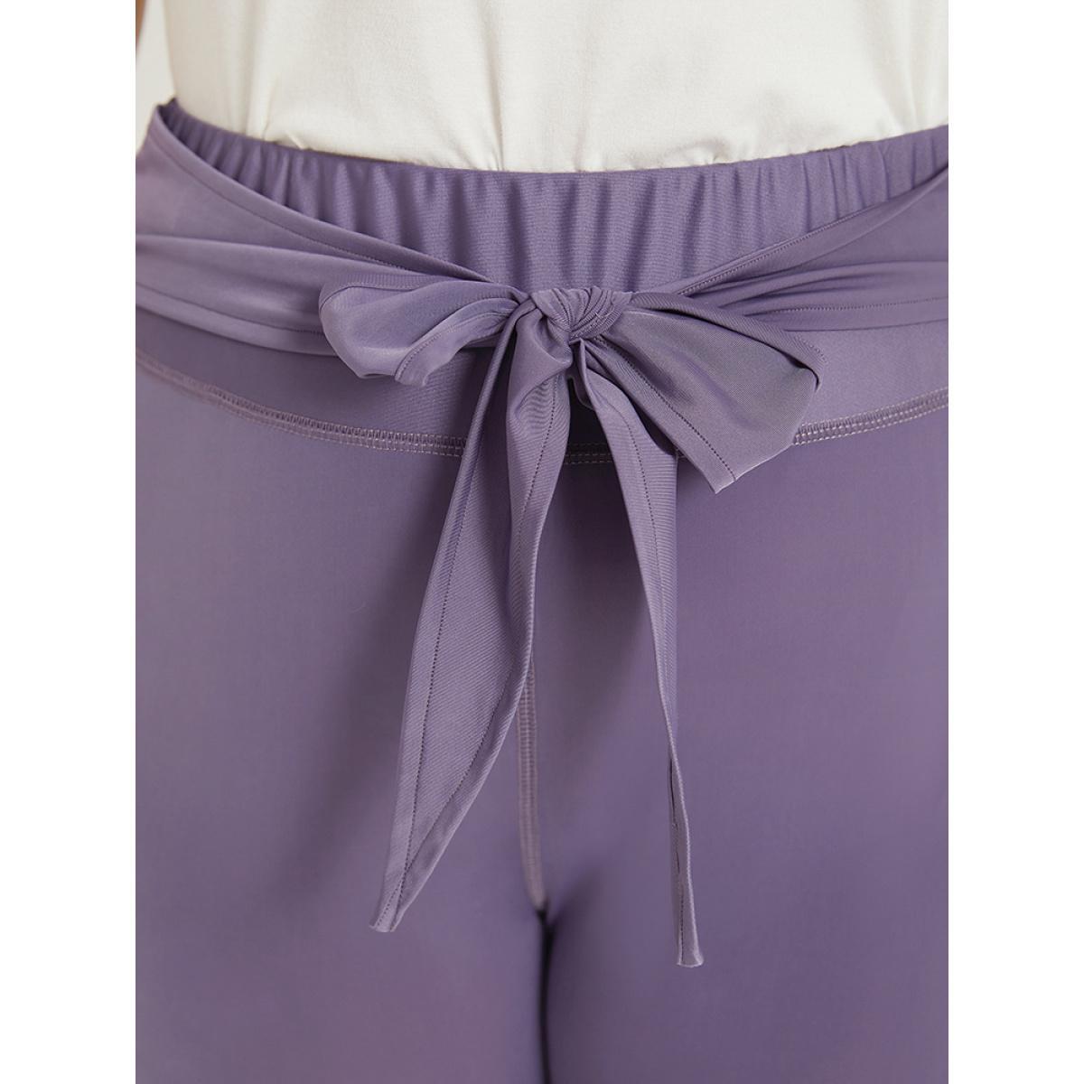Plus Size Solid Wideband Waist Ties Skinny Leggings Women Mauve Casual High stretch Skinny High Rise Dailywear Leggings BloomChic 10/M Product Image
