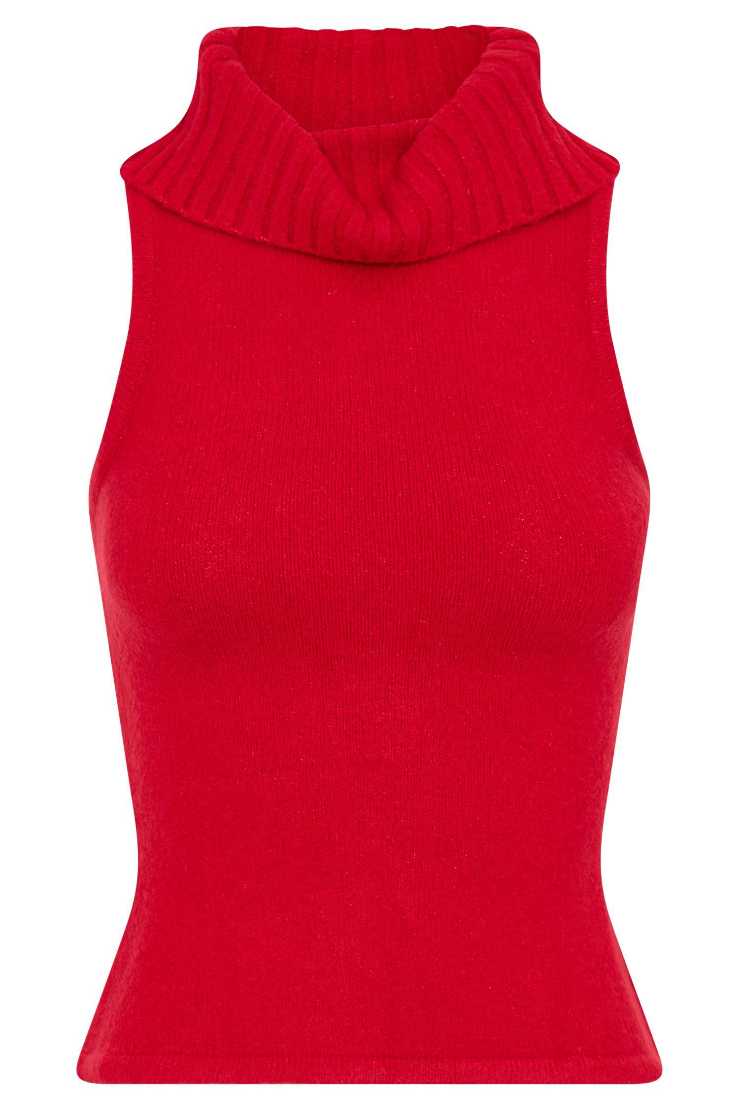Elise Roll Neck Knit Top - Red Product Image