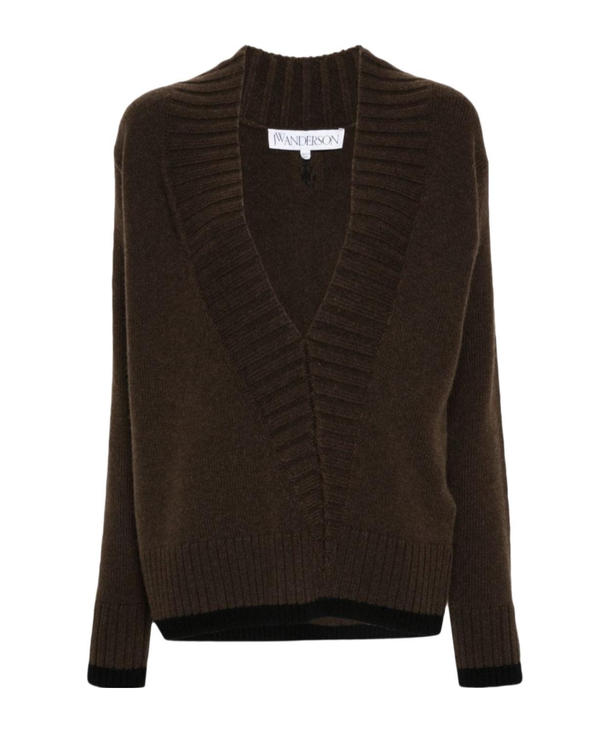 JW ANDERSON Slanted V-neck Sweater In Black Product Image