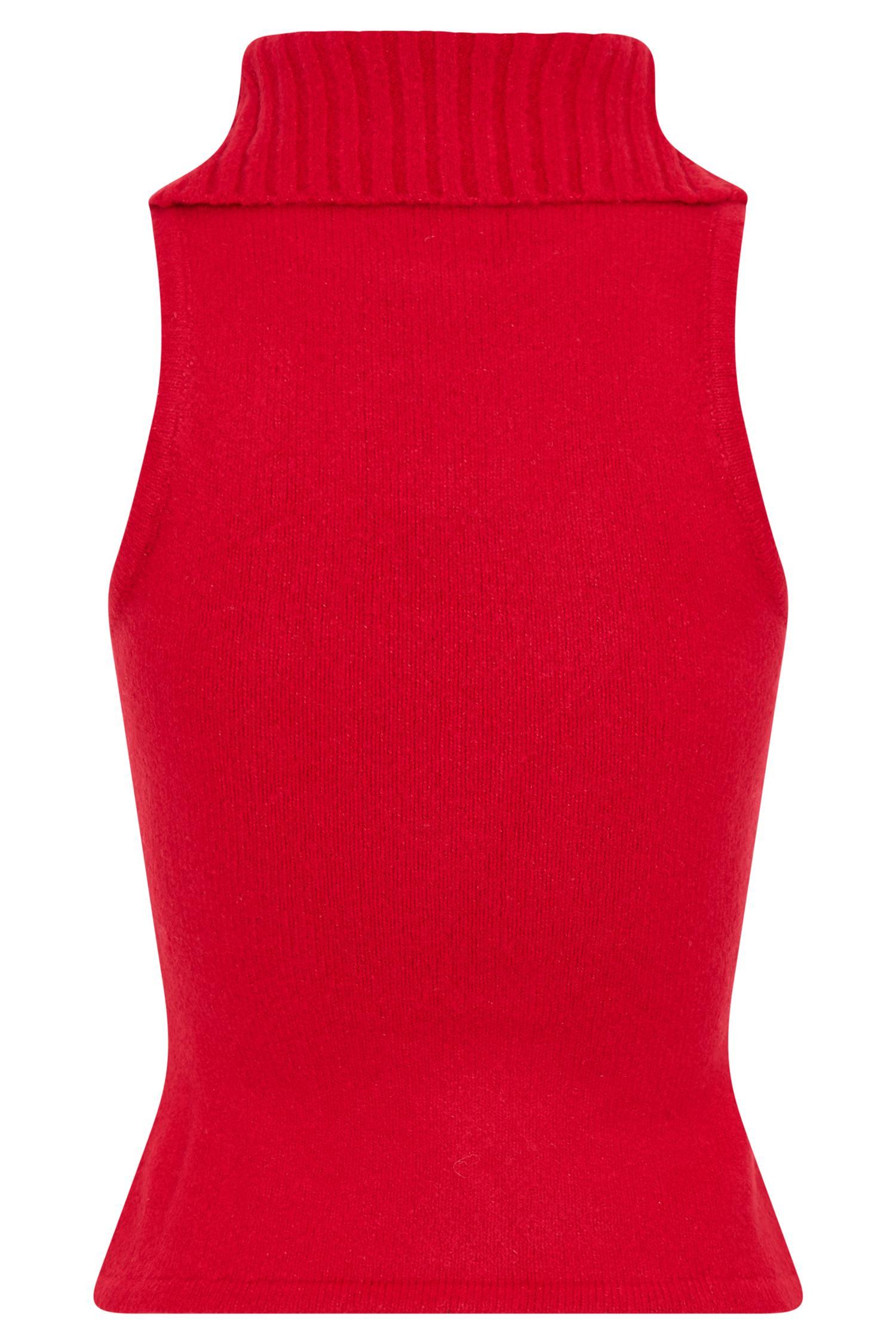 Elise Roll Neck Knit Top - Red Product Image