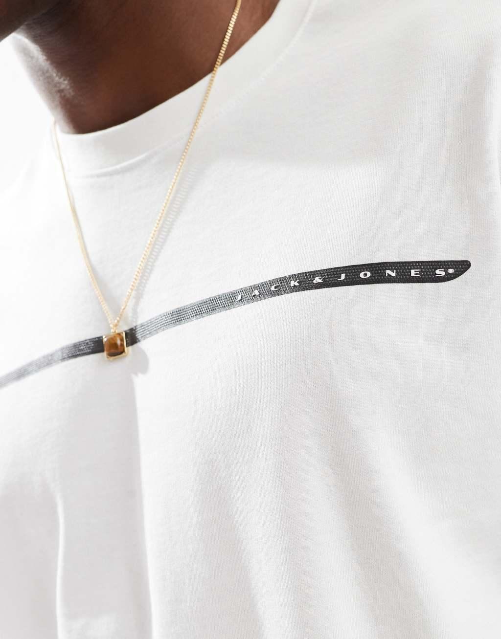 Jack & Jones oversized t-shirt with chest stripe logo in white Product Image