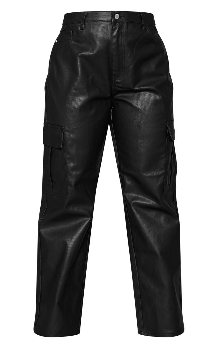 Plus Black Coated Denim Cargo Jeans Product Image