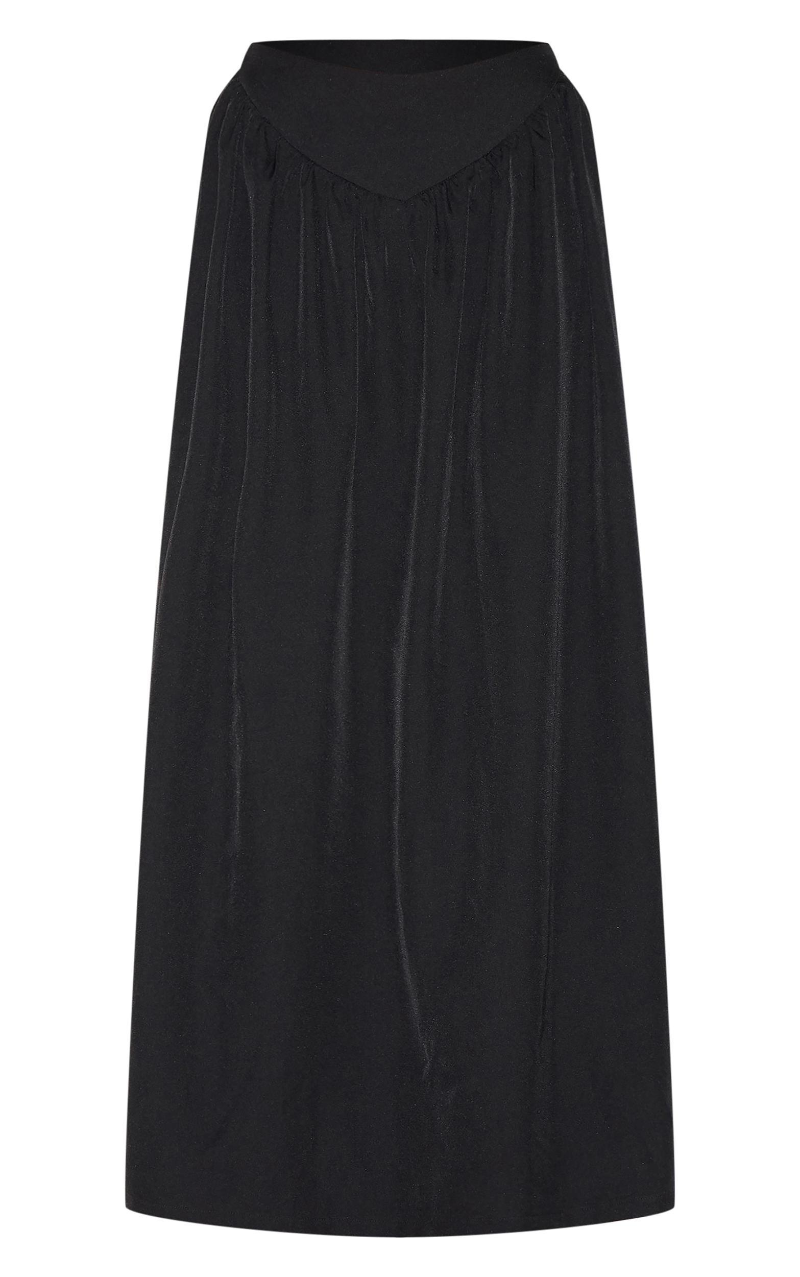Black Dipped Waist Structured A Line Maxi Skirt Product Image