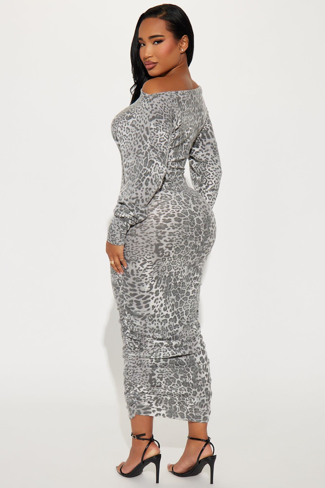 Simply Fierce Leopard Midi Dress - Grey Product Image