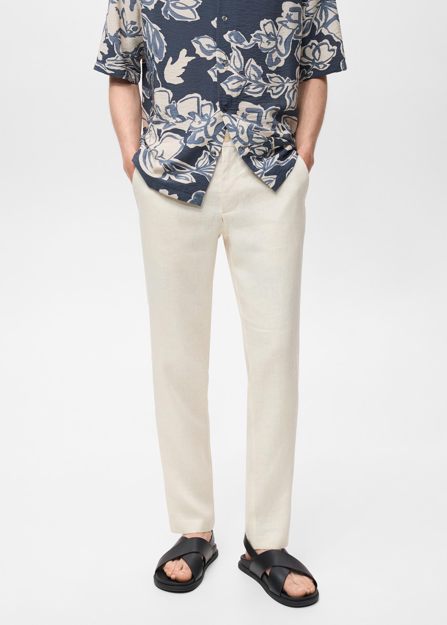 Slim-fit 100% linen pants - Men | MANGO USA Product Image