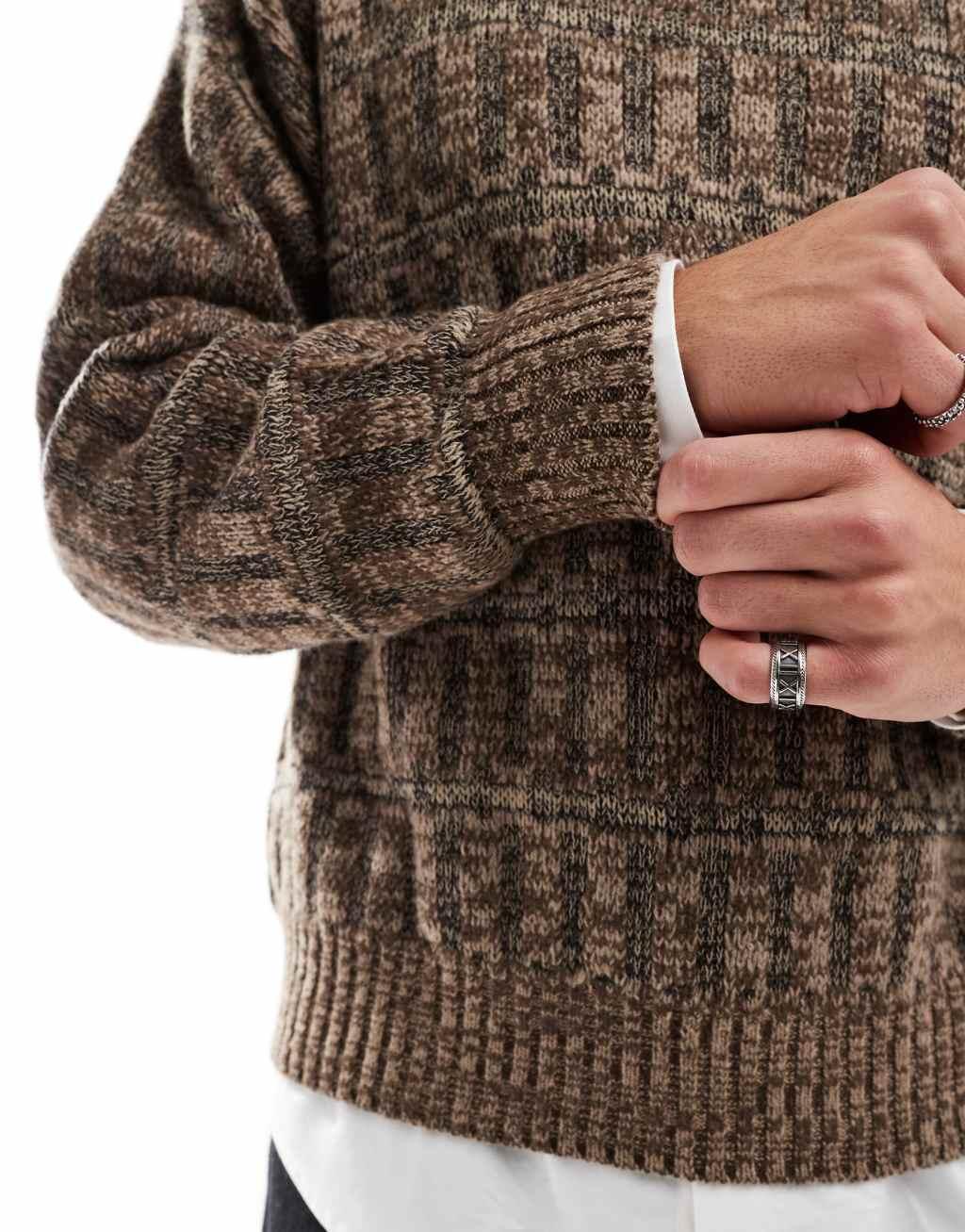 Cotton On vintage style knitted sweater in taupe pattern Product Image