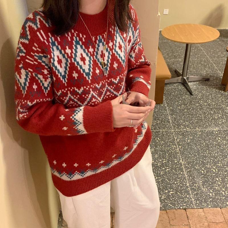 Mock Neck Patterned Sweater Product Image