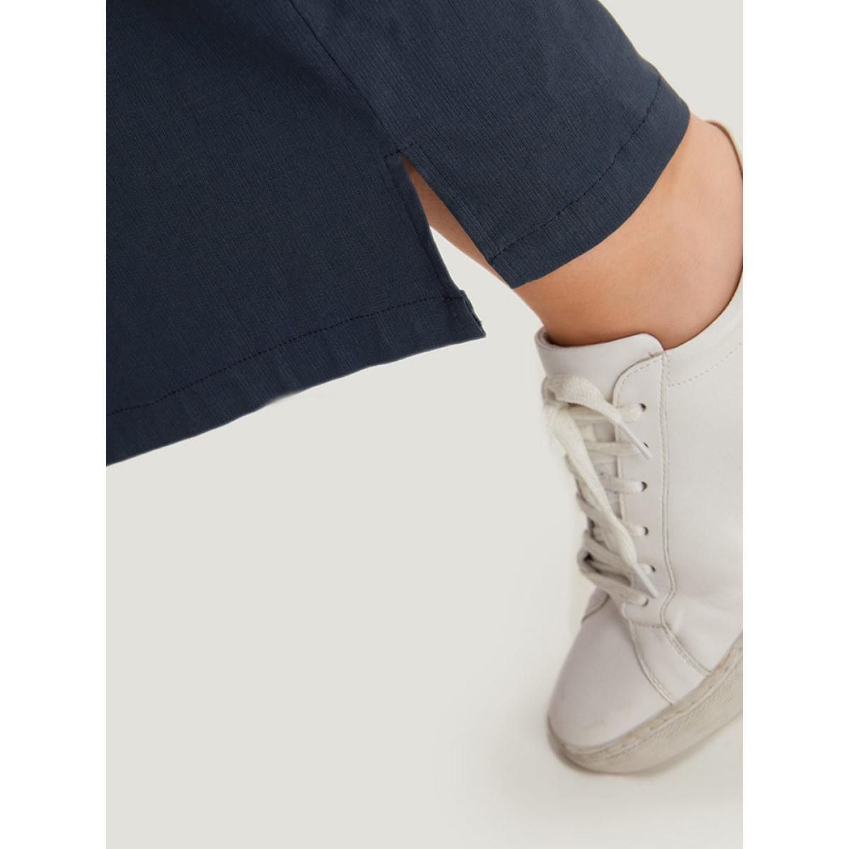 Plus Size Plain Pocket Drawstring Split HemWide leg Pants Women Indigo Office Loose Mid Rise Work Pants BloomChic 10/M Product Image