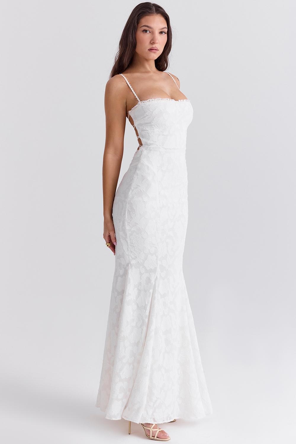 Joan Ivory Lace Up Back Maxi Dress Product Image