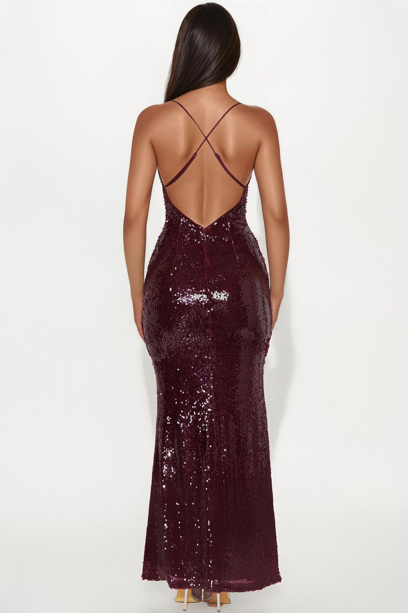 Kiara Sequin Maxi Dress - Wine Product Image