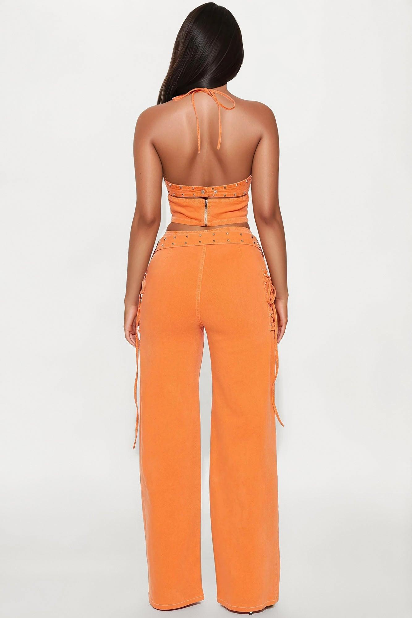 Stella Studded Denim Pant Set - Orange Product Image