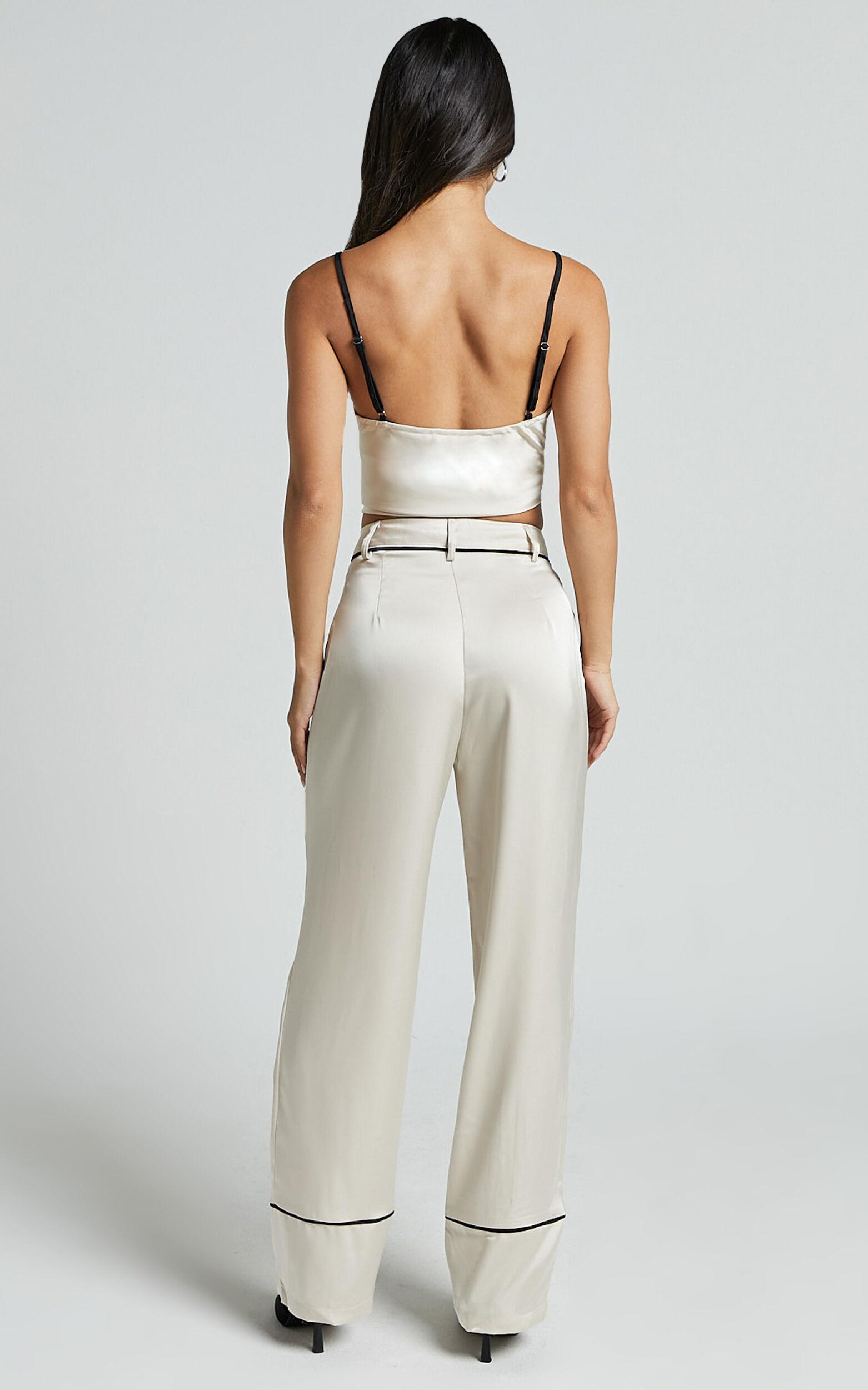 Bobbie Pants - High Waist Contrast Piping Pants in Oyster Product Image