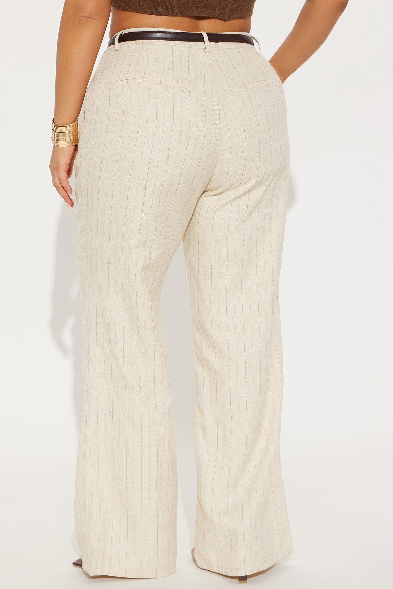 Faith Belted Pinstripe Trouser Pant - Cream Product Image