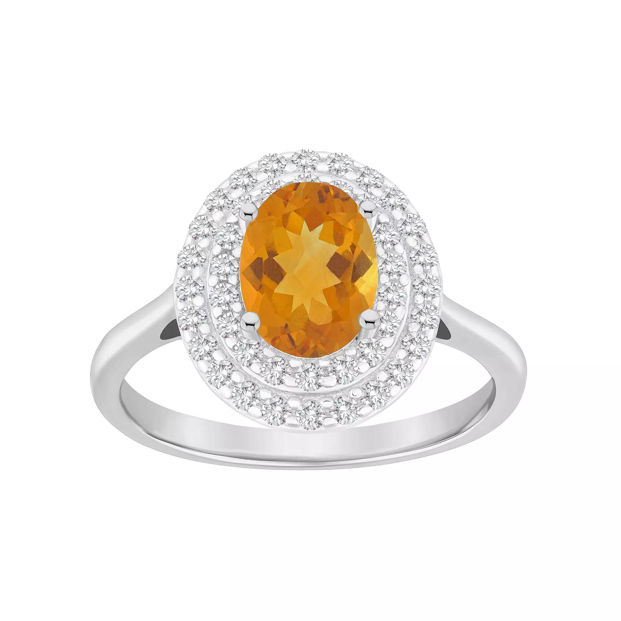 Celebration Gems Sterling Silver Oval-Cut Swiss Blue Topaz & White Topaz Double Halo Ring, Women's, Size: 9 Product Image